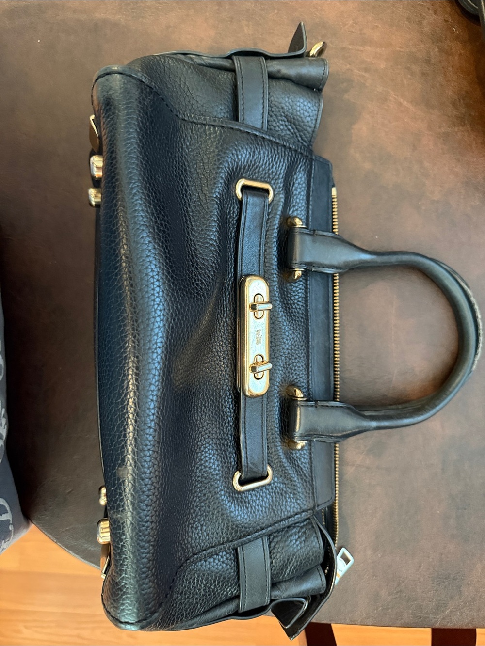 Black Leather Coach Top-Handle Satchel with Gold Hardware